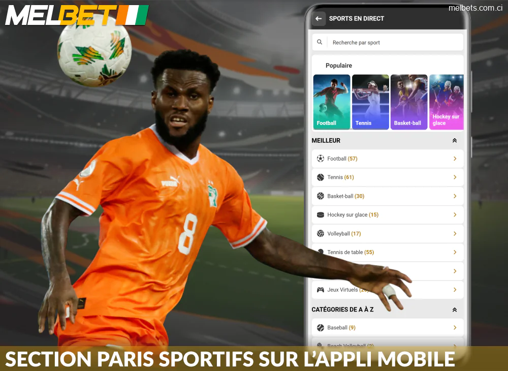 Placer un pari sportif dans l'application Melbet CI