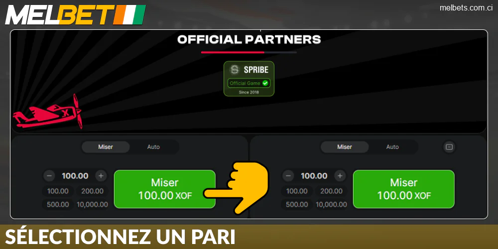 Choisissez le montant de votre mise dans Aviator Melbet CI